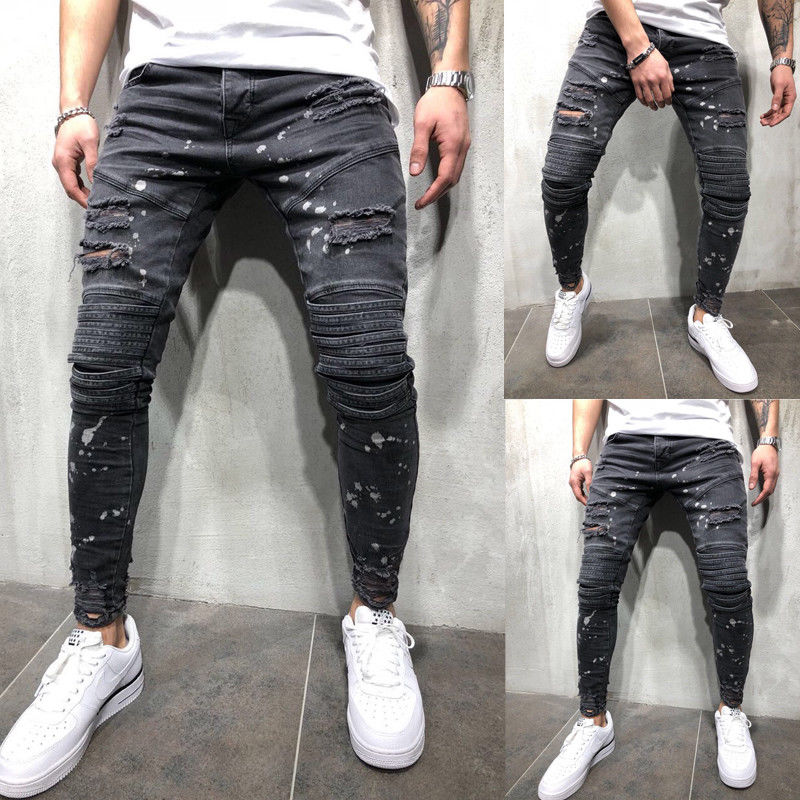 Quần Jeans Đen Họa Tiết Chấm Bi Thời Trang 2021 Cho Nam