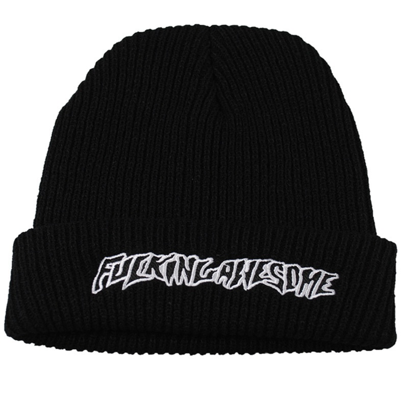 Nón len trùm đầu thêu hình đầu lâu phong cách hip hop màu trắng đen