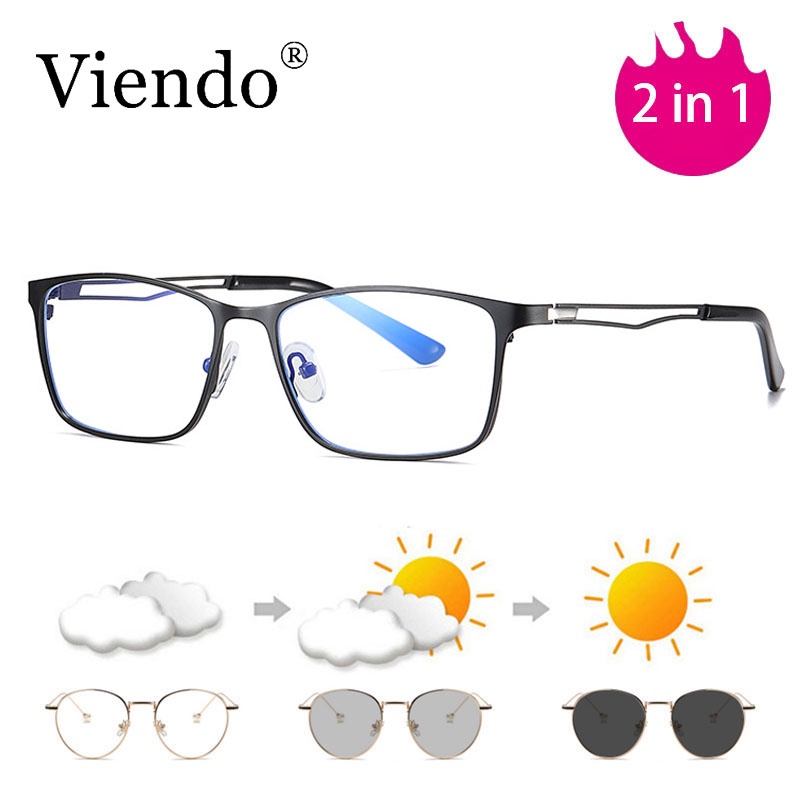 Mắt kính cận Viendo 5927 gọng vuông đổi màu chống tia xanh UV 0 ~ -6.0 độ cho nam