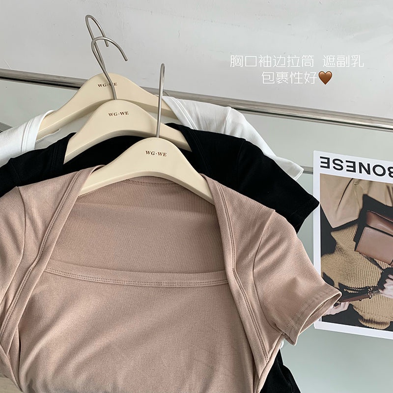 Áo Thun Tay Ngắn Cổ Vuông Dáng Ôm Thời Trang Mùa Hè Xinh Xắn Cho Nữ