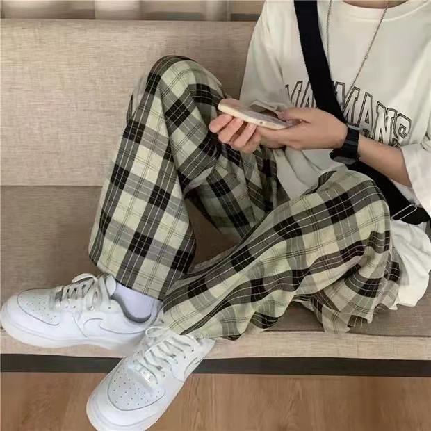 Quần ống rộng Họa Tiết Ca Rô Phong Cách Hàn Quốc Dành Cho Nữ