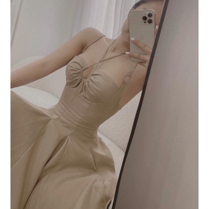 Đầm Mia 2 dây khoen tròn
