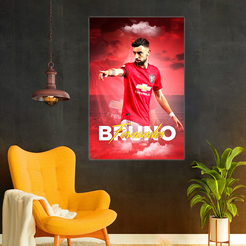 Decal Dán Tường Chống Thấm Cầu Thủ Bruno Fernandes | Decor Chất Liệu PP Chống Thấm Nước Kích Thước 40* 60 Chiều Dọc