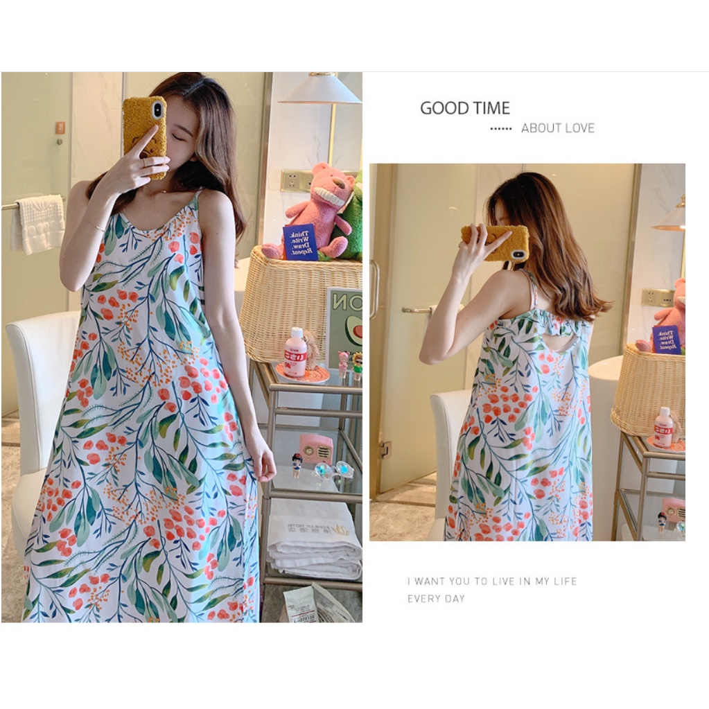 Đầm ngủ hai dây dáng suông cho bạn nữ Váy ngủ 2 dây cotton thoáng mát