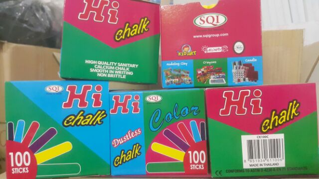 Phấn viết bảng ít bụi HI CHALK .đỏ( hồng đậm ) với vàng