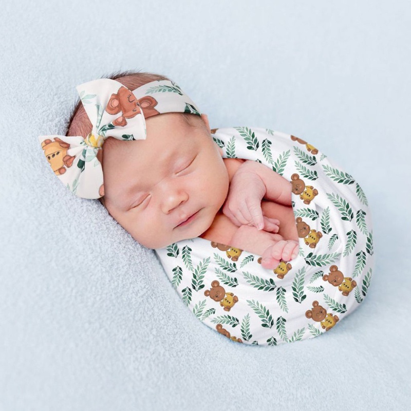 Bộ 2 Sản Phẩm Chăn Quấn Và Băng Đô In Hoa Cho Bé Sơ Sinh