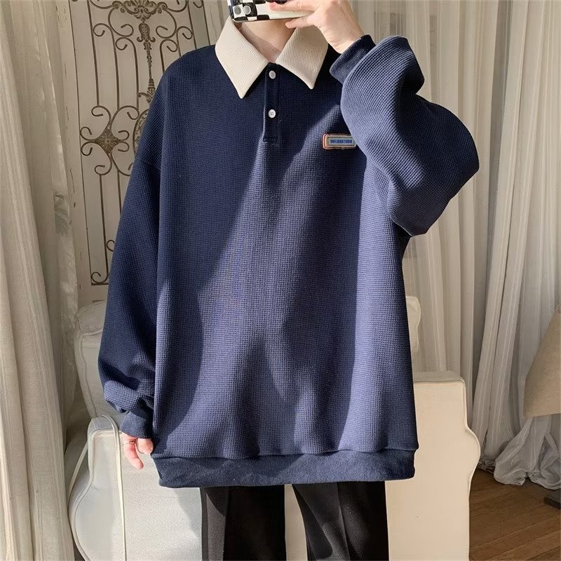 Áo Thun Polo Dài Tay Oversize Thời Trang Hàn Quốc Dành Cho Nam [M-3XL]