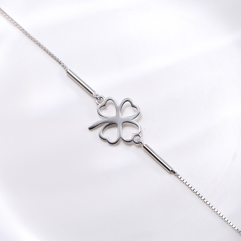 Lắc Tay Nữ Bạc Ý S925 Hình Cỏ 4 Lá May Mắn Cao Cấp L2557 - Bảo Ngọc Jewelry