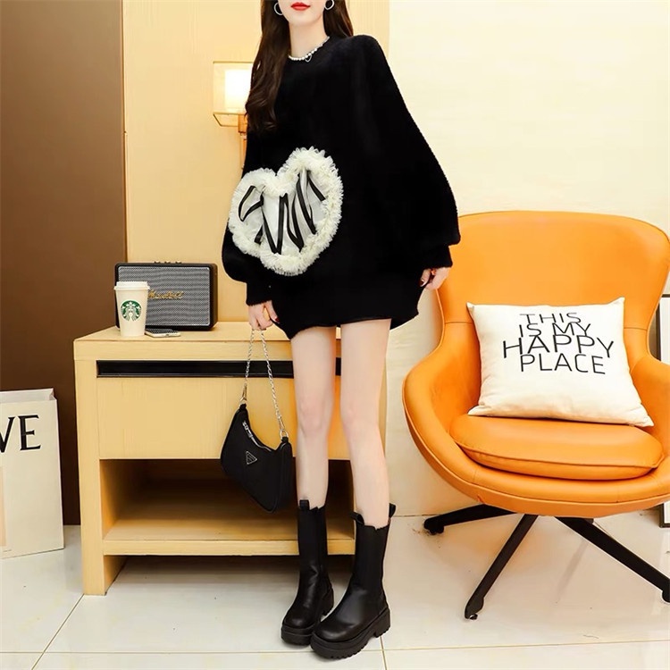 Áo Sweater Cổ Tròn Tay Phồng Phối Ren Thời Trang Thu Đông Cho Nữ 2021