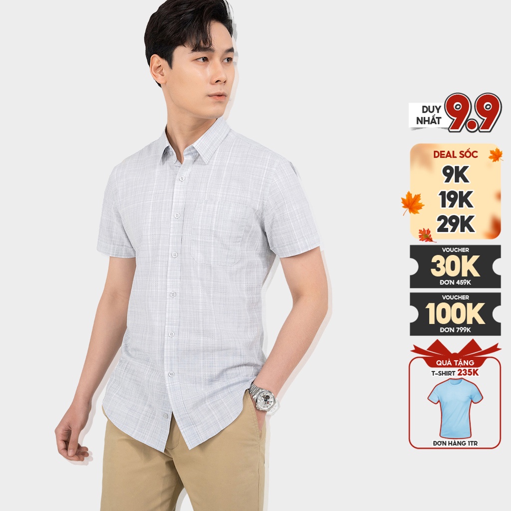 Áo sơ mi nam cộc tay Biluxury vải sợi trúc cao cấp thoáng mát hoạ tiết xước 5SMCH031