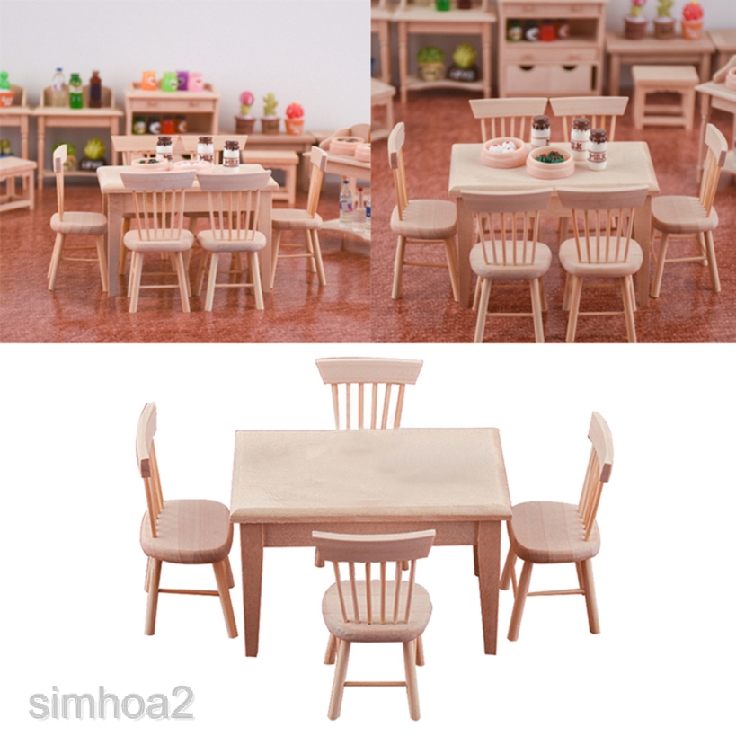 [SIMHOA2] 1:12 Dolls House Dining Table 4 Chairs Sets Furniture Scenes Model Decoration