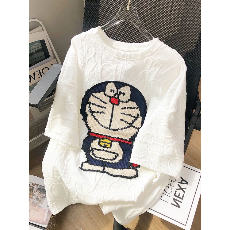 Hàng Có Sẵn Áo Thun Tay Ngắn Dáng Rộng Thêu Hình Doraemon Dễ Phối Đồ Cho Nữ