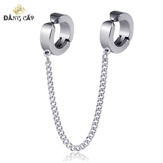 Khuyên Tai  Nam Titan Khóa Còng Xích Đôi Đối Xứng  Phong Cách Hàn ( Kiểu Kẹp  Không Cần Xỏ Lỗ) KTCONGXICHDOI