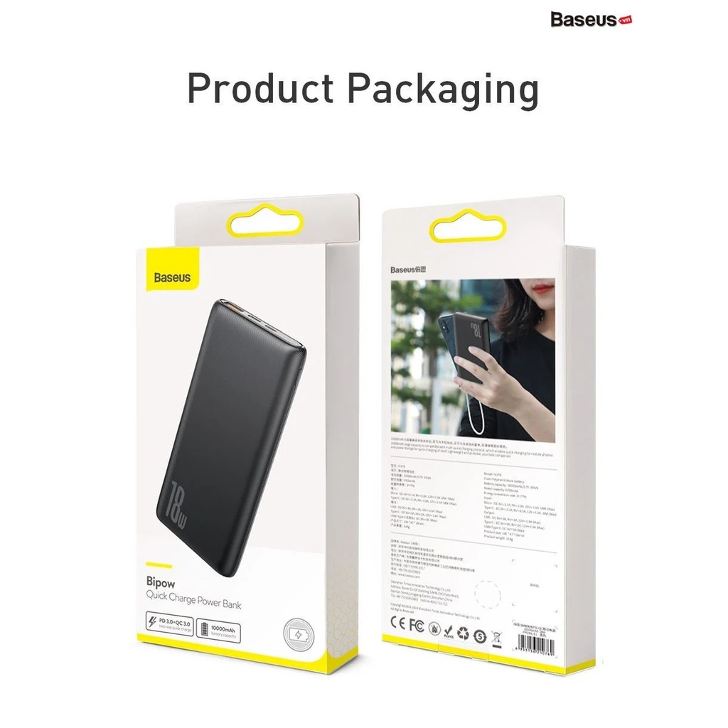 Pin dự phòng sạc nhanh Baseus Bipow 10000mAh PD/QC 18W (Powerdelivery / Quick Charge Power Bank )