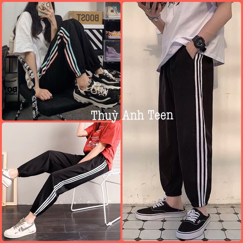 Quần thể thao 3 sọc boom thụng bo chun, quần thun kiểu dáng jogger sọc màu Unisex | BigBuy360 - bigbuy360.vn