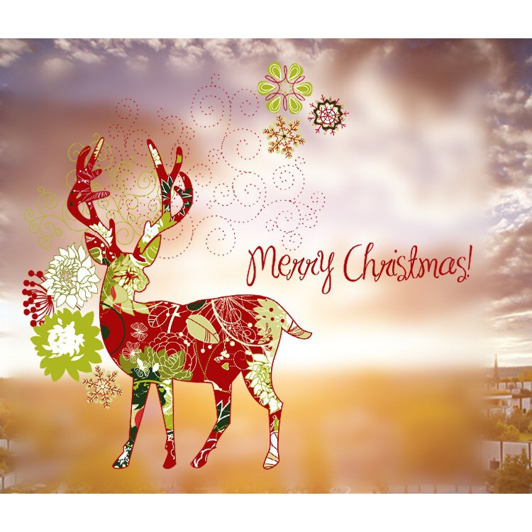 Decal dán kính cao cấp - Con Tuần Lộc Đỏ Merry Chritmas ( 60x58 )