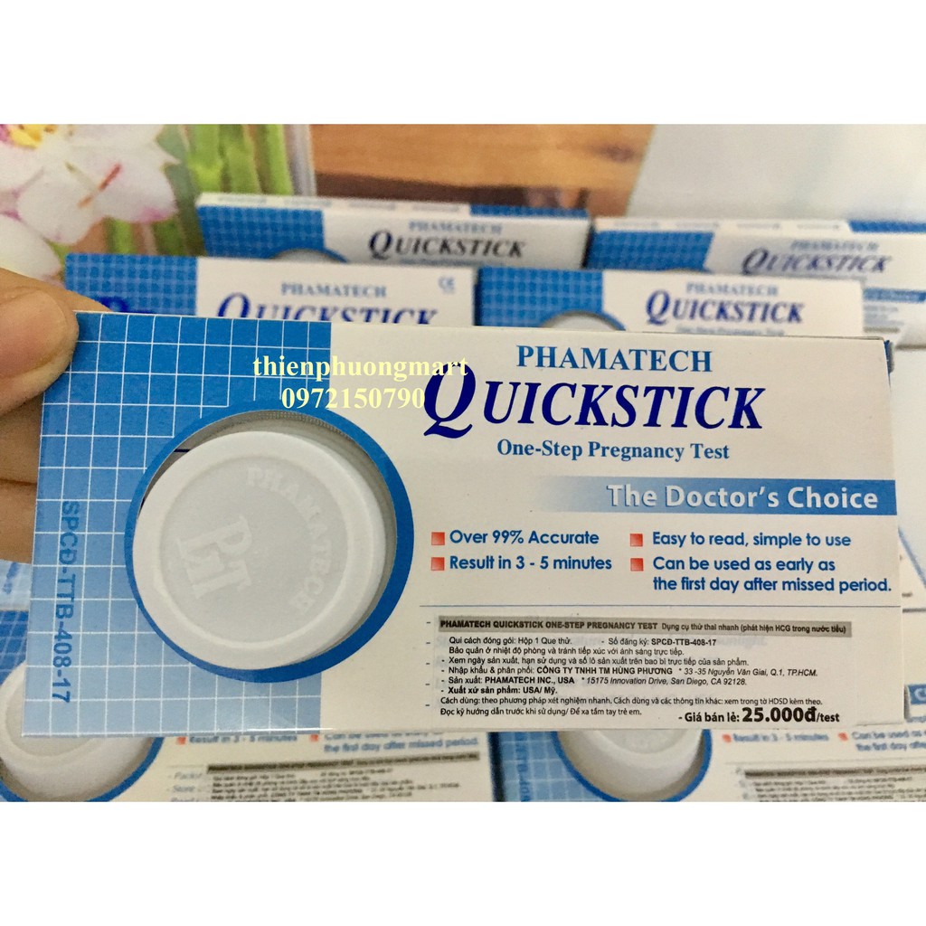 Combo 10 Que thử thai Quickstick hàng chính hãng Công Ty PHAMATECH sản xuất tại Hoa Kỳ