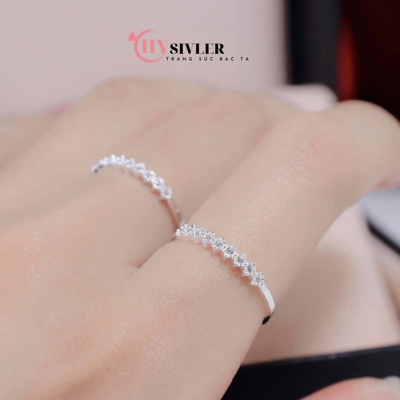 Nhẫn bạc ta một hàng đá ziczac hình thoi nhẫn nữ đơn giản nhỏ xinh