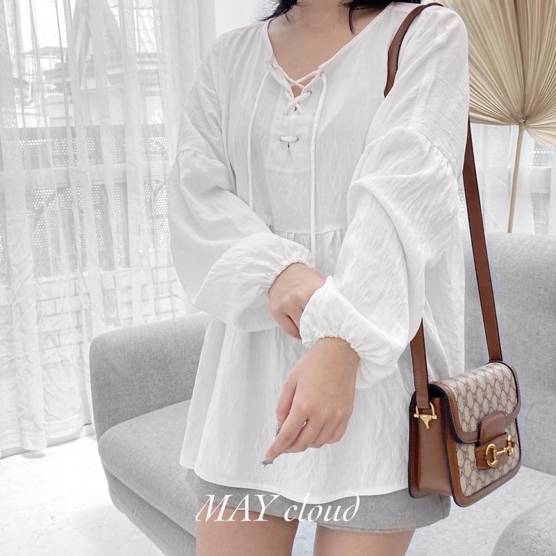 Áo Babydoll Tay Dài Thắt Nơ Nữ Tính