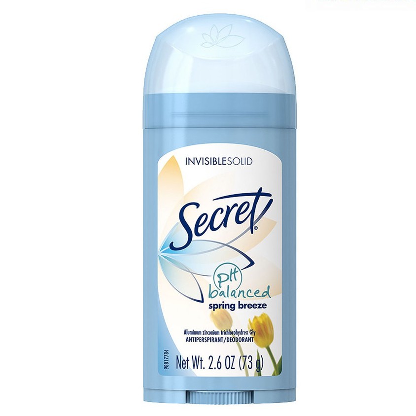 Lăn khử mùi sáp Secret PH Balanced Spring Breeze Invisible Solid 73g, Lăn sáp khử mùi chính hãng Mỹ dành cho nữ