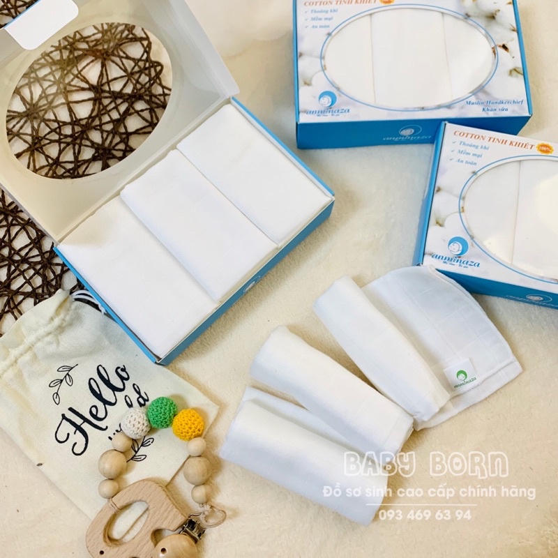 Anminaza - Set 10 khăn sữa Muslin 100% cotton mềm mại, thoáng khí, an toàn cho bé