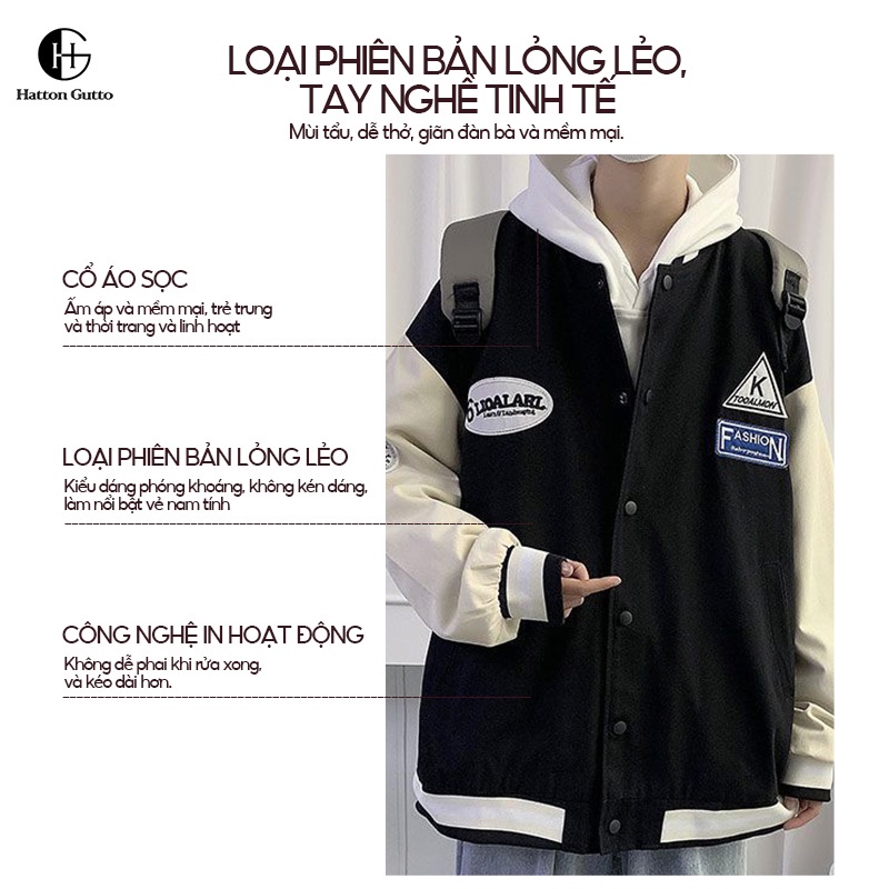 Áo khoác bóng chày HATTON GUTTO phong cách Hàn Quốc thời trang cho unisex