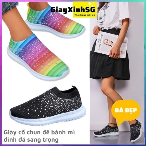 Giày cổ chun nữ đính đá sang trọng, êm chân, phù hợp đi chơi, đi bộ, đi tiệc