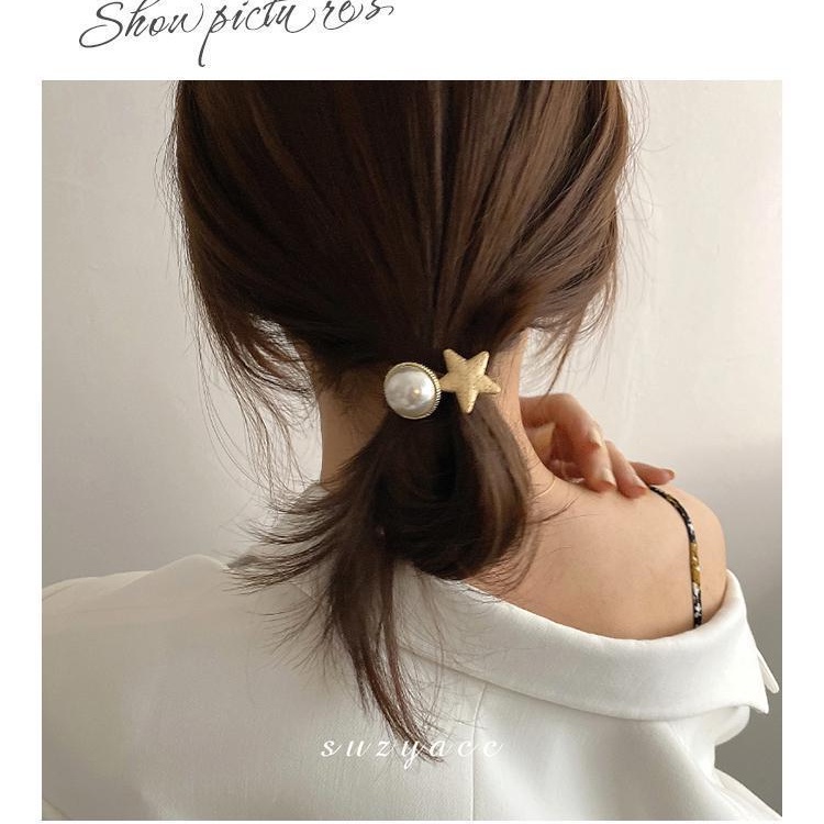Dây Cột Tóc Cao Su Đính Hạt Ngọc Trai Hình Ngôi Sao Năm Cánh Đơn Giản Phong Cách Hàn Quốc