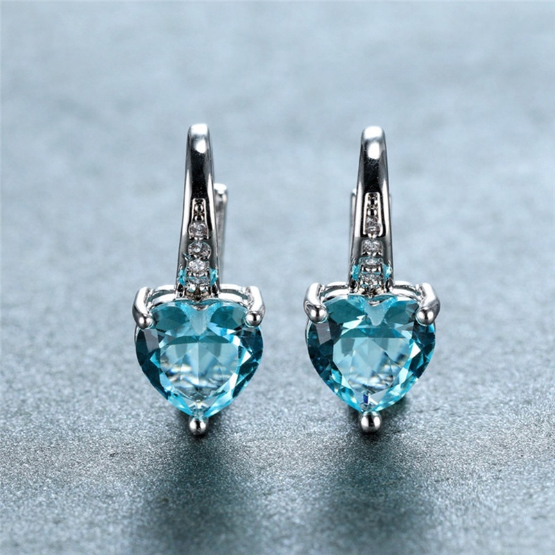 Khuyên Tai Hình Trái Tim Đính Đá Zircon Xanh Lam Phong Cách Thanh Lịch Thời Trang Cho Nữ