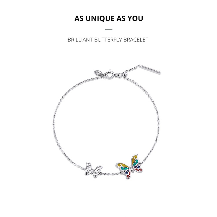 Vòng tay BAMOER SCB228 bạc 925 20cm mặt hình bươm bướm nhiều màu sắc thời trang cho nữ