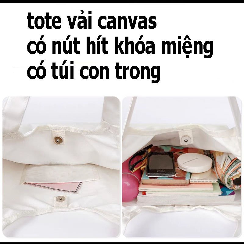 MẪU MỚI NHẤT  Túi Xách Nữ tote Vải Canvas Phong Cách Hàn Quốc Thời Trang ép Nhiều Hình Tùy Chọn có ngăn phụ bên trong