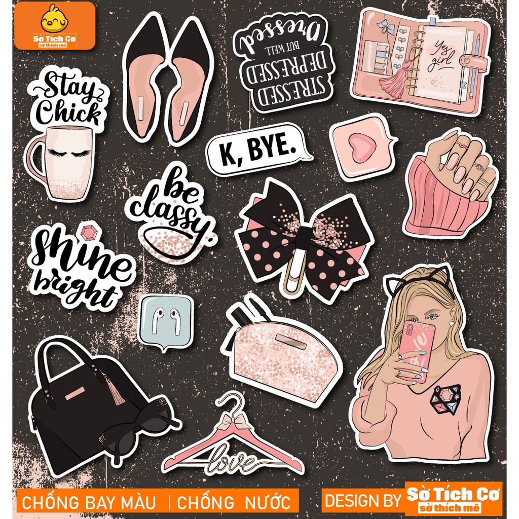 Pink dán điện thoại, laptop, mũ bảo hiểm, guitar, vali MSP: Girl04