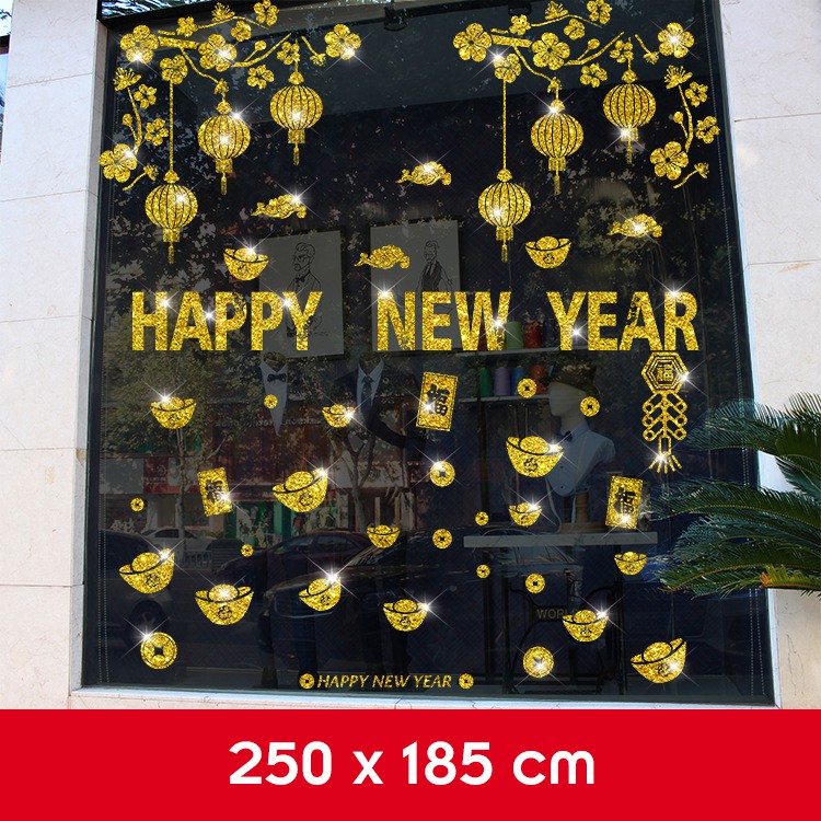 Decal Dán Kính Trang Trí Tết Nhũ Vàng