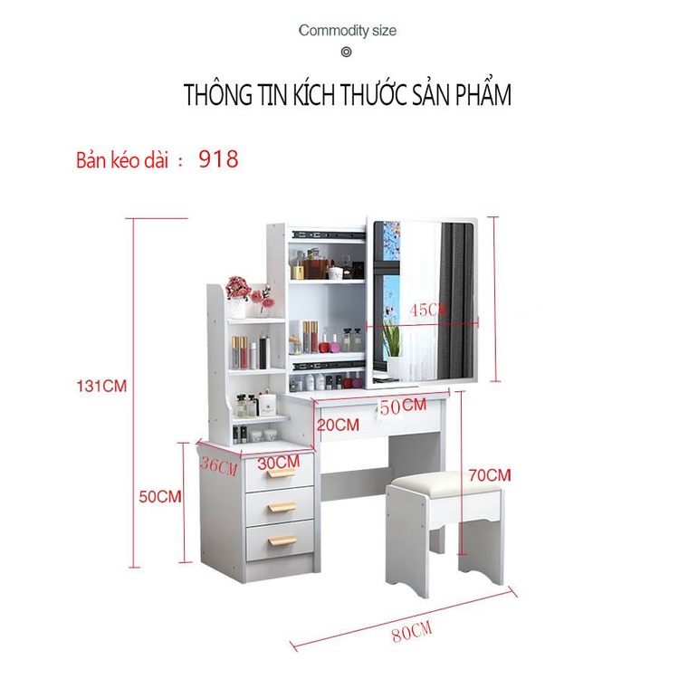 YB12/YB13 Bàn trang điểm sang trọng nhẹ bàn trang điểm đơn giản kèm tủ để đồ tủ lưu trữ tủ đầu giường 131*80*36cm