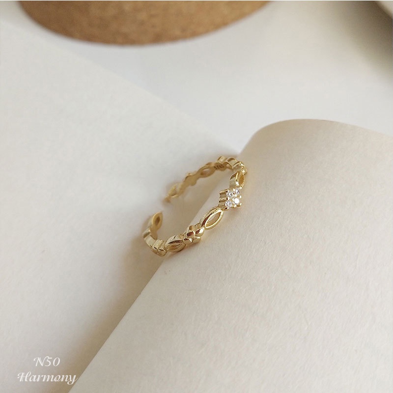 Nhẫn nữ bạc 925 cao cấp mạ vàng Ari thiết kế đính đá sang chảnh, nữ tính, xinh xắn N50| TRANG SỨC BẠC HARMONY