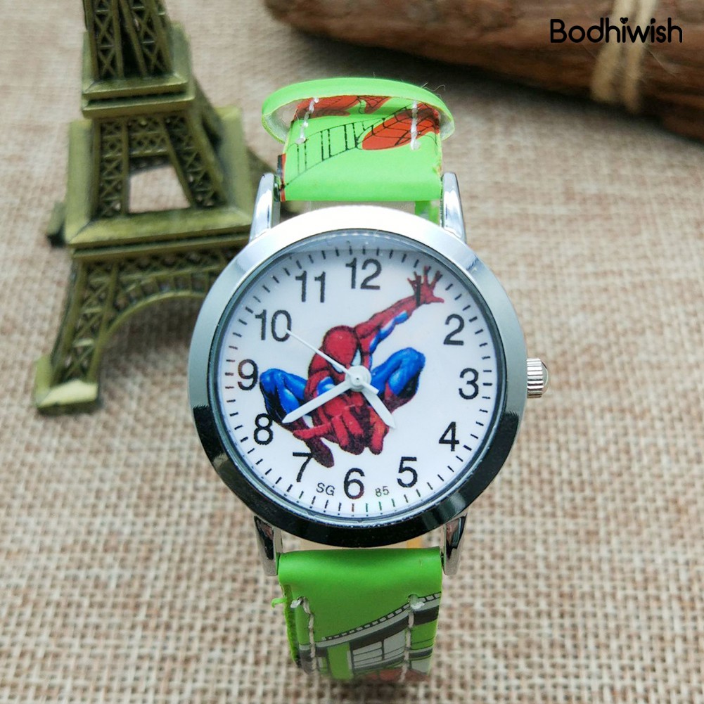 Đồng Hồ Đeo Tay Dây Da Mặt Tròn In Hình Người Nhện Dễ Thương Cho Bé | BigBuy360 - bigbuy360.vn