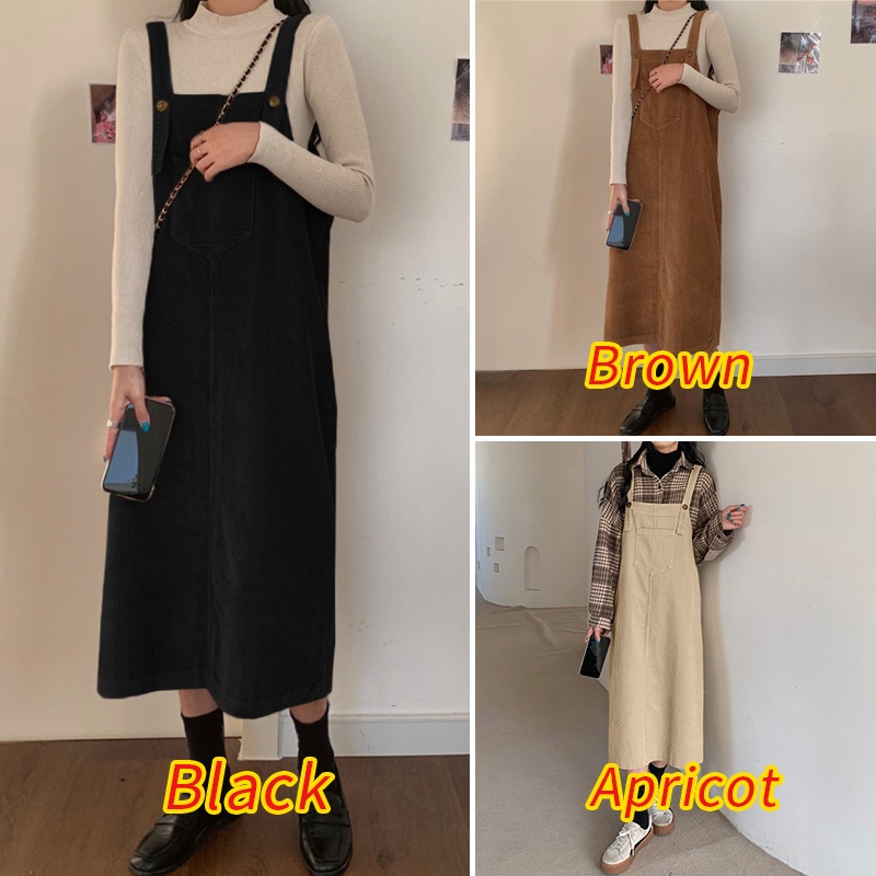 Yếm ZANZEA màu trơn dáng dài không tay cổ vuông vải nhung sọc nổi phong cách vintage thời trang dành cho nữ