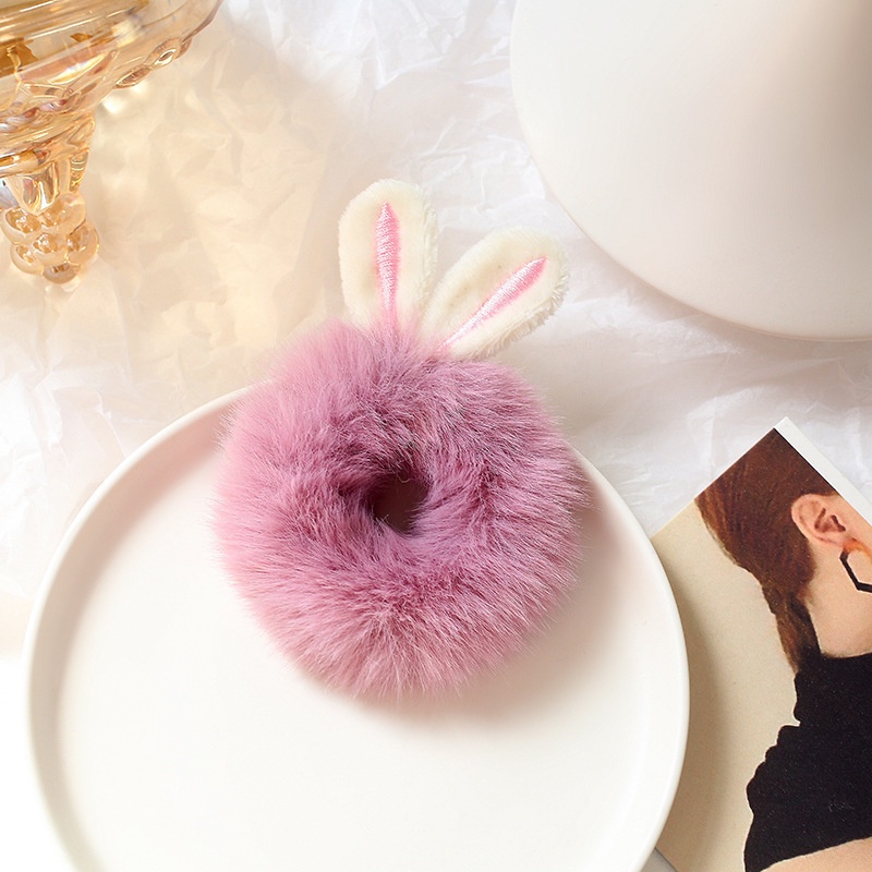 Dây buộc tóc lông xù hình tai thỏ dễ thương phong cách Hàn Quốc cho nữ