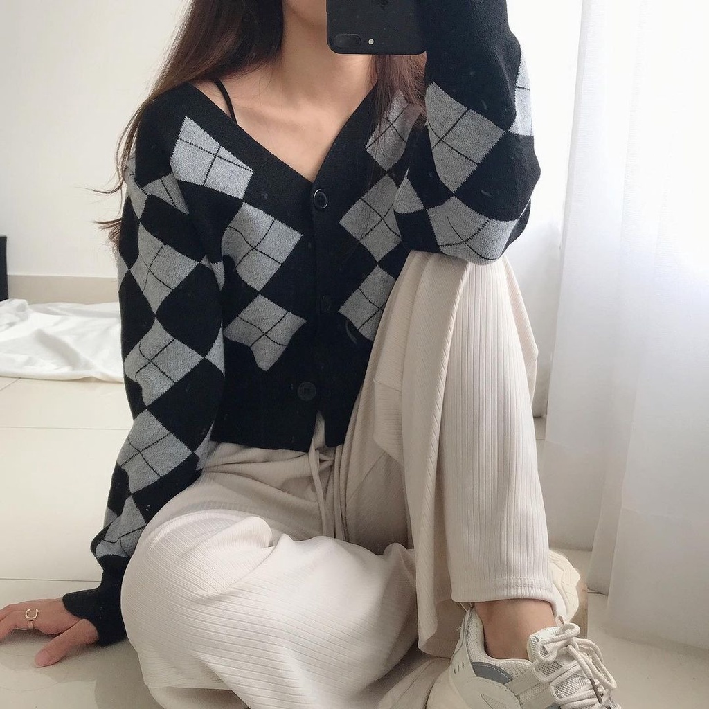 Áo khoác cardigan vải dệt kim tay dài thiết kế thanh lịch