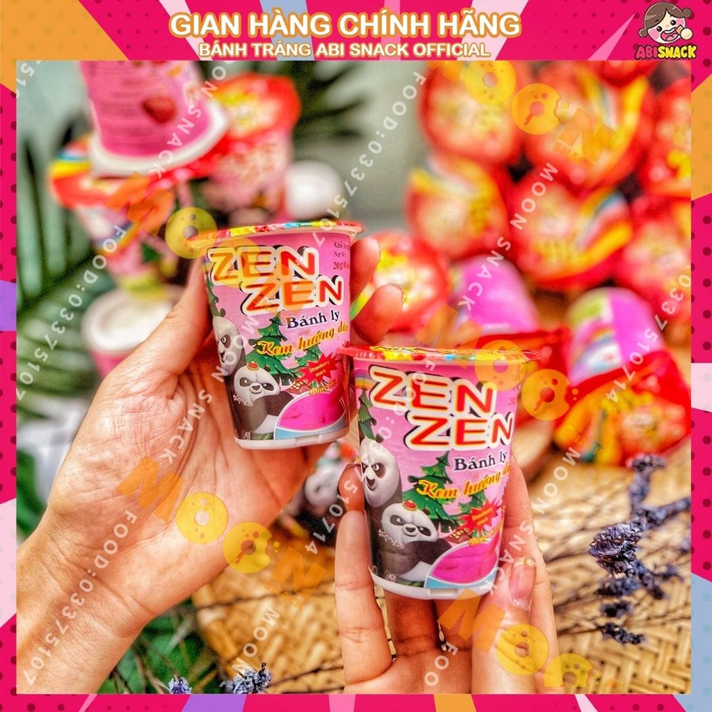 1 ly bánh giòn chấm sốt hương kem dâu/socola Zen Zen kèm đồ chơi ly 20g