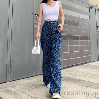 Quần ống rộng lưng cao họa tiết sọc sành điệu trẻ trung cho nữ