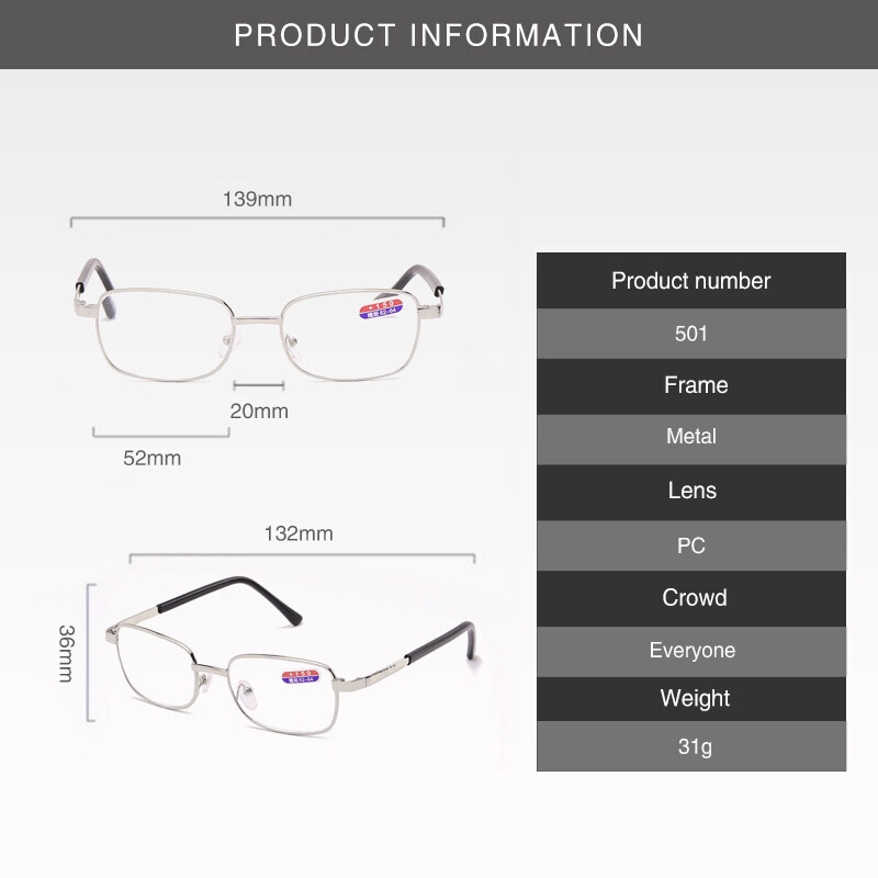 Kính Đọc Sách Gọng Kim Loại Chống Bức Xạ Kèm 100 ~ + 400 Độ