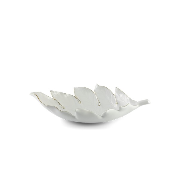 Dĩa chiếc lá Sake 42.5cm Viền Chỉ Vàng 24K đựng trái cây, sứ Minh Long I