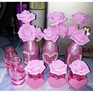 Set bình hoa trang trí bàn tiệc cưới Gallery tông hồng