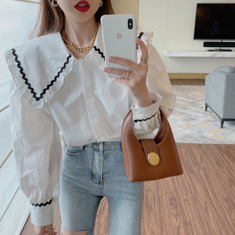 Áo Sơ Mi Tay Dài Dáng Rộng Xinh Xắn Kiểu Hàn Quốc