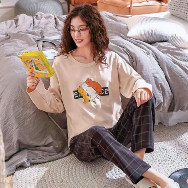 Bộ ngủ cotton dài tay (ib chọn mẫu)