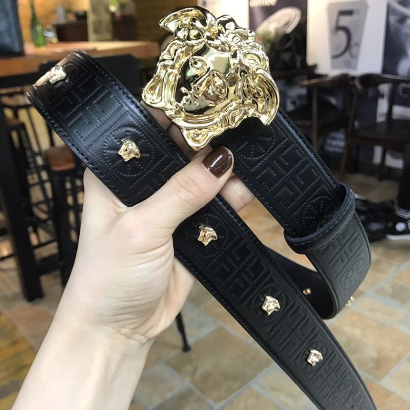 thắt lưng nam da thật cao cấp đính logo Versace mặt khóa kim loại cực sang