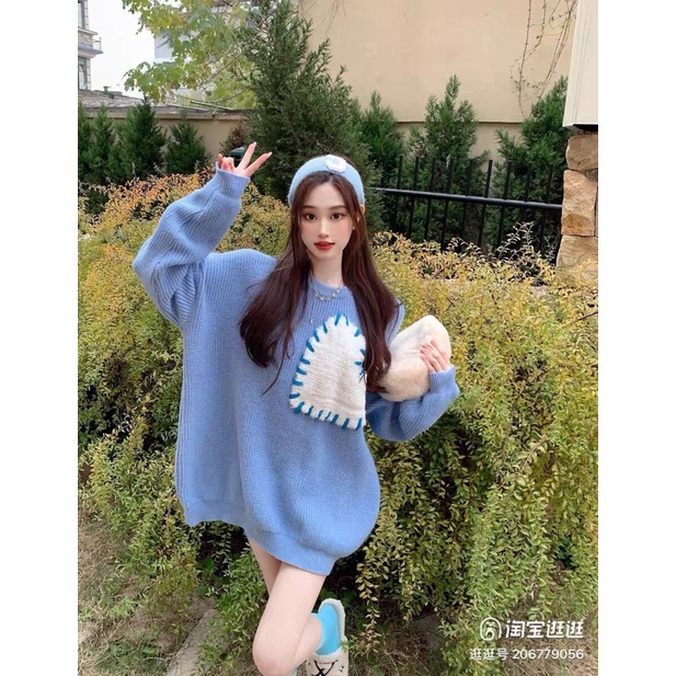 Áo len Puyuan Xanh mới lạ Thiết Kế khâu tim 2022🐷