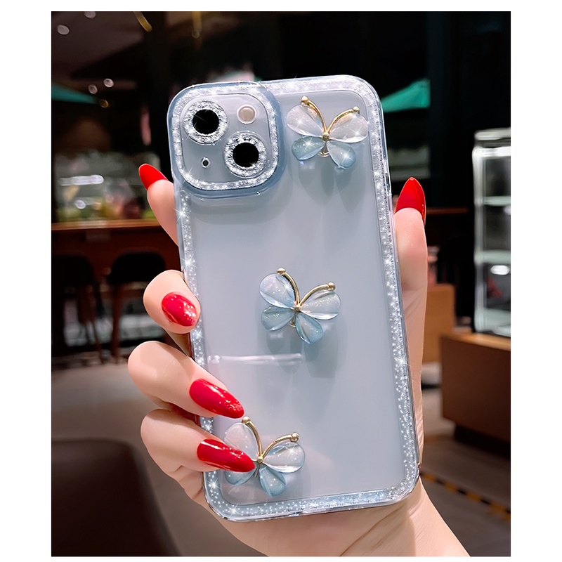 Ốp Bảo Vệ Camera Bướm Kim Loại Lấp Lánh Sang Trọng Cho iPhone 13 12 11 Pro Max X XS XR 7 8 Plus SE3 Ốp điện thoại Silicon Mềm Trong Suốt Chống Sốc