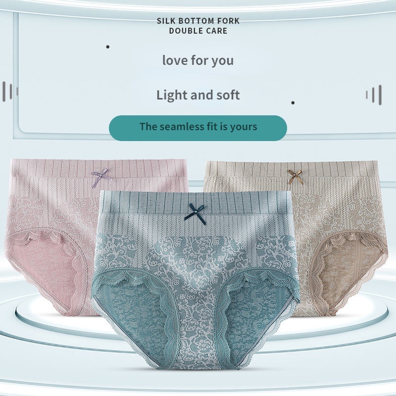 Quần Lót cotton Phối Ren Không Đường May Kháng Khuẩn Lưng Cao Thời Trang Nữ